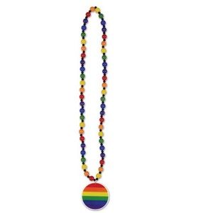 Rainbow bead necklace with rainbow medallion pride
